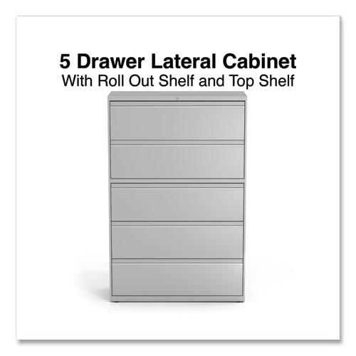 Lateral File, 5 Legal/Letter/A4/A5-Size File Drawers, 1 Roll-Out Posting Shelf, Light Gray, 42" x 18.63" x 67.63". Picture 2