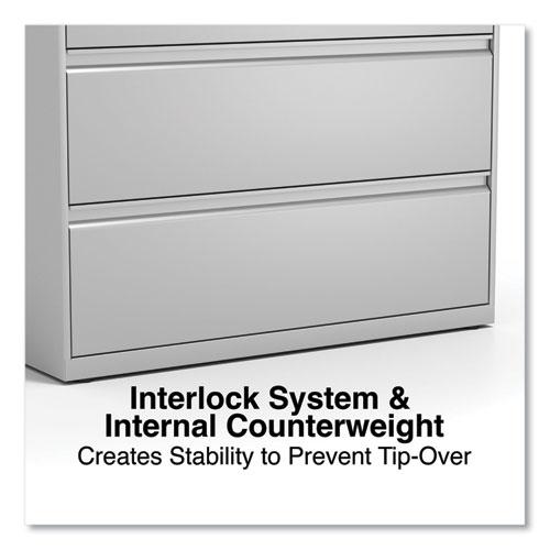 Lateral File, 5 Legal/Letter/A4/A5-Size File Drawers, 1 Roll-Out Posting Shelf, Light Gray, 42" x 18.63" x 67.63". Picture 5