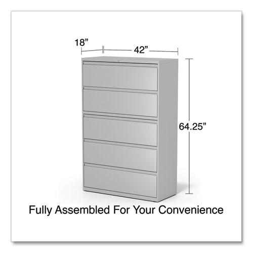 Lateral File, 5 Legal/Letter/A4/A5-Size File Drawers, 1 Roll-Out Posting Shelf, Light Gray, 42" x 18.63" x 67.63". Picture 6