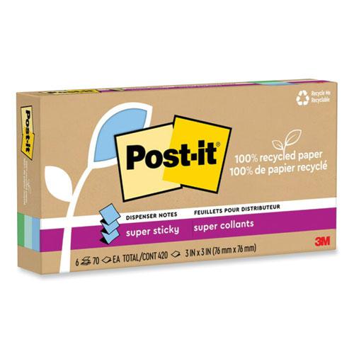 100% Recycled Paper Super Sticky Notes, 3" x 3", Oasis, 70 Sheets/Pad, 6 Pads/Pack. Picture 2
