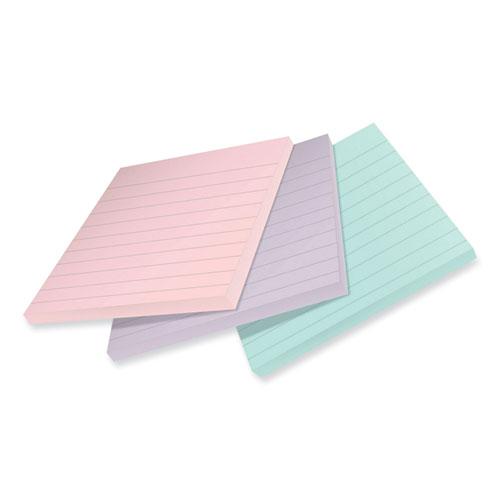 100% Recycled Paper Super Sticky Notes, Ruled, 4" x 4", Wanderlust Pastels, 70 Sheets/Pad, 3 Pads/Pack. Picture 2