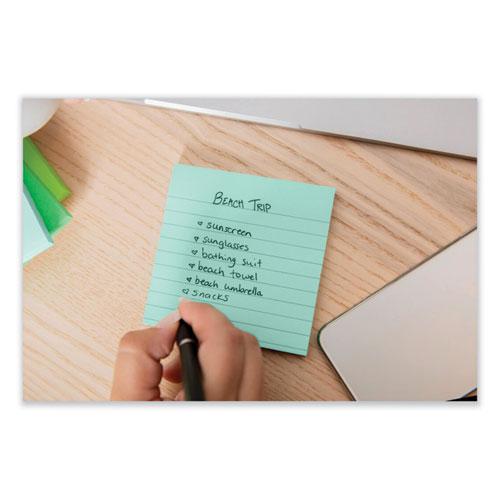 100% Recycled Paper Super Sticky Notes, Ruled, 4" x 4", Oasis, 70 Sheets/Pad, 3 Pads/Pack. Picture 4