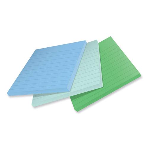100% Recycled Paper Super Sticky Notes, Ruled, 4" x 4", Oasis, 70 Sheets/Pad, 3 Pads/Pack. Picture 3