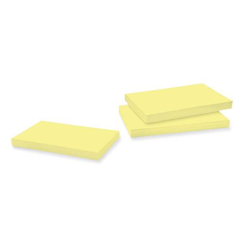 100% Recycled Paper Super Sticky Notes, 3" x 5", Canary Yellow, 70 Sheets/Pad, 12 Pads/Pack. Picture 3