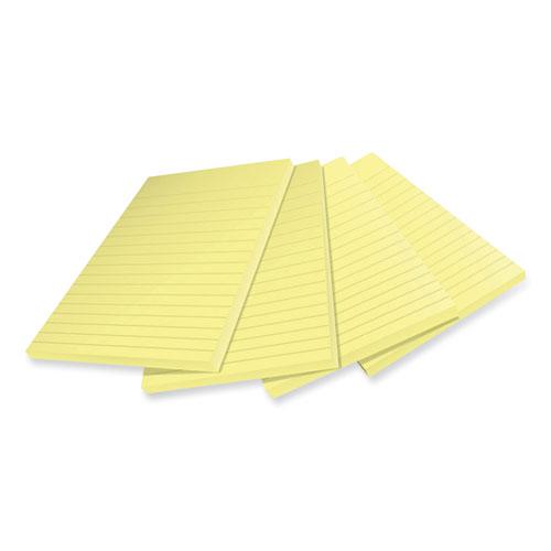 100% Recycled Paper Super Sticky Notes, Ruled, 4" x 6", Canary Yellow, 45 Sheets/Pad, 4 Pads/Pack. Picture 3