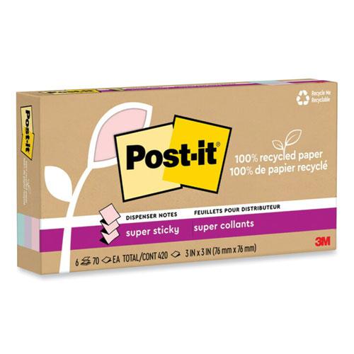 100% Recycled Paper Super Sticky Notes, 3" x 3", Wanderlust Pastels, 70 Sheets/Pad, 6 Pads/Pack. Picture 2