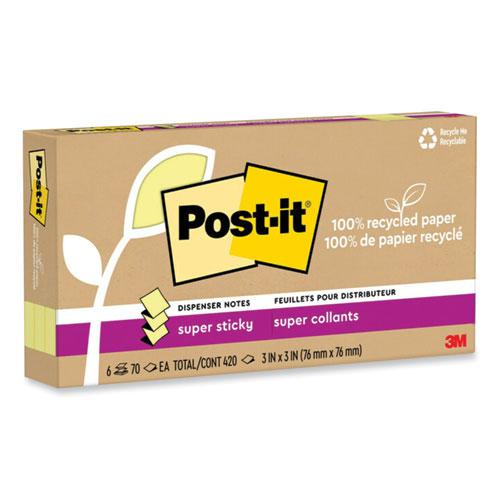 100% Recycled Paper Super Sticky Notes, 3" x 3", Canary Yellow, 70 Sheets/Pad, 6 Pads/Pack. Picture 2