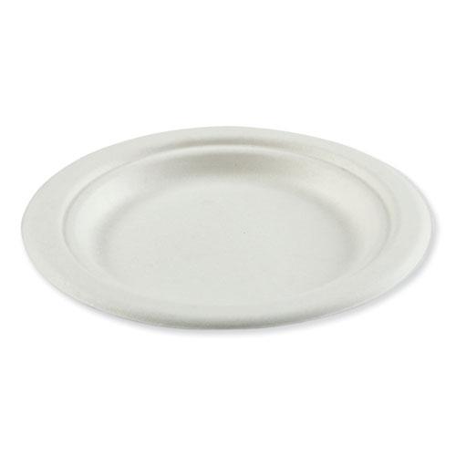 Bagasse PFAS-Free Dinnerware, Plate, 6", White, 1,000/Carton. Picture 1