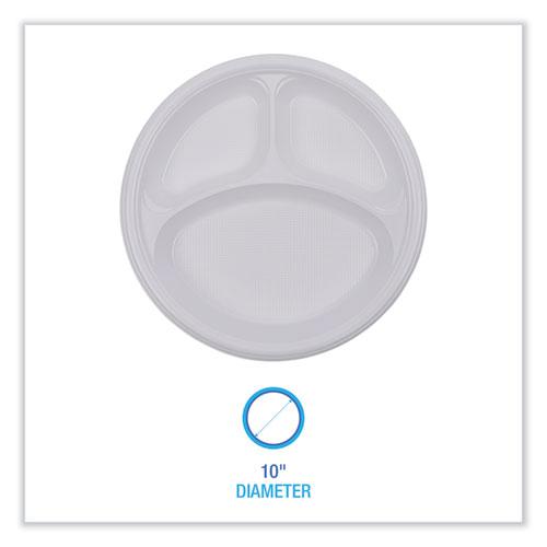 Hi-Impact Plastic Dinnerware, Plate, 3-Compartment, 10" dia, White, 500/Carton. Picture 2