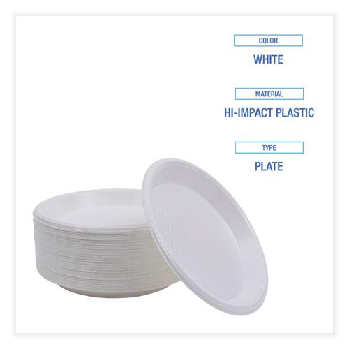 Hi-Impact Plastic Dinnerware, Plate, 10" dia, White, 500/Carton. Picture 4