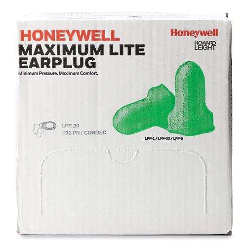 MAXIMUM Lite Single-Use Earplugs, Corded, 30NRR, Green, 100 Pairs. Picture 3