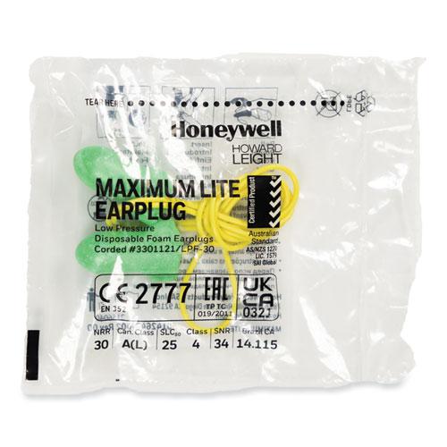 MAXIMUM Lite Single-Use Earplugs, Corded, 30NRR, Green, 100 Pairs. Picture 5