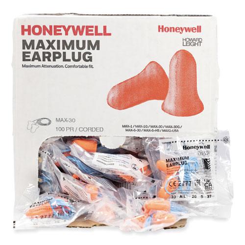 MAXIMUM Single-Use Earplugs, Corded, 33NRR, Coral, 100 Pairs. Picture 2
