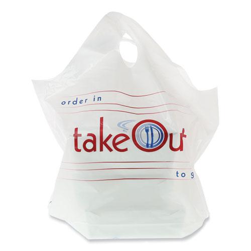 Wave Top To-Go Bags, 19 x 9.5 x 19, White with Red Print, 500/Carton. Picture 2