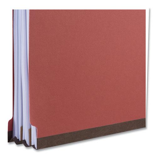 Bright Colored Pressboard Classification Folders, 2" Expansion, 1 Divider, 4 Fasteners, Legal Size, Ruby Red Exterior, 10/Box. Picture 4