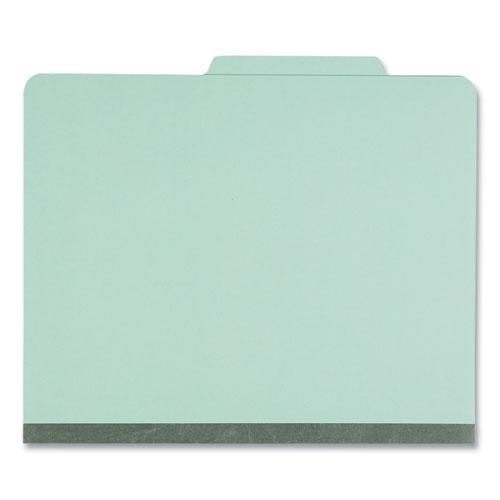 Six-Section Classification Folders, Heavy-Duty Pressboard Cover, 2 Dividers, 6 Fasteners, Letter Size, Light Green, 20/Box. Picture 3