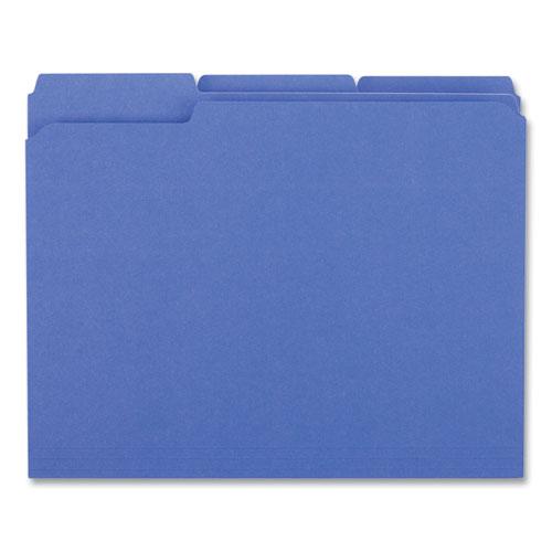 Reinforced Top-Tab File Folders, 1/3-Cut Tabs: Assorted, Letter Size, 1" Expansion, Blue, 100/Box. Picture 3