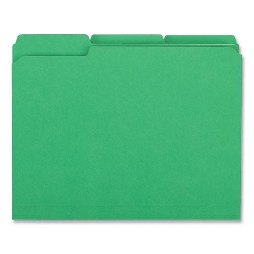 Reinforced Top-Tab File Folders, 1/3-Cut Tabs: Assorted, Letter Size, 1" Expansion, Green, 100/Box. Picture 4