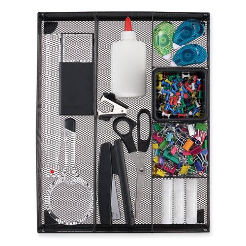 Metal Mesh Drawer Organizer, Six Compartments, 15 x 11.88 x 2.5, Black. Picture 2