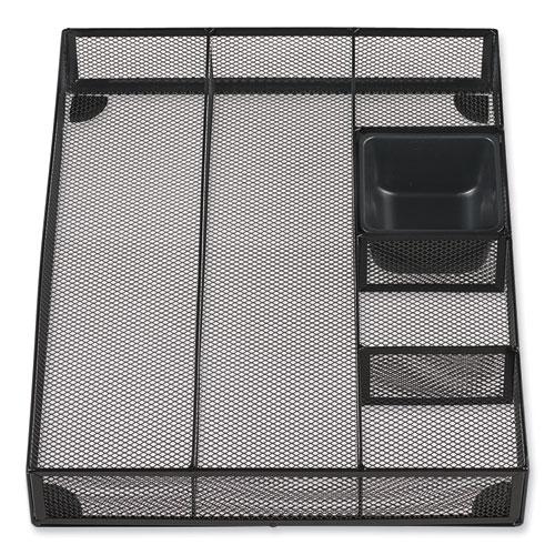 Metal Mesh Drawer Organizer, Six Compartments, 15 x 11.88 x 2.5, Black. Picture 1