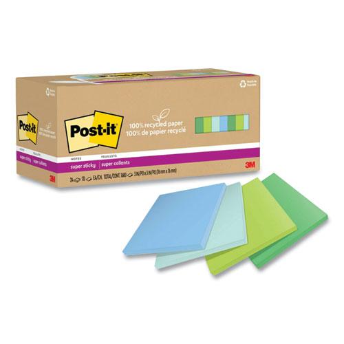 100% Recycled Paper Super Sticky Notes, 3" x 3", Oasis, 70 Sheets/Pad, 24 Pads/Pack. Picture 2