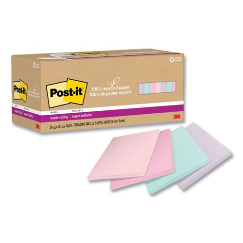 100% Recycled Paper Super Sticky Notes, 3" x 3", Wanderlust Pastels, 70 Sheets/Pad, 24 Pads/Pack. Picture 2