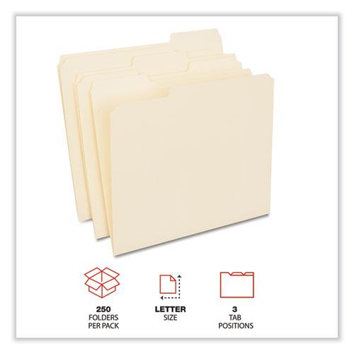 Reinforced Top Tab File Folders, 1/3-Cut Tabs: Assorted, Letter Size, 0.75" Expansion, Manila, 250/Carton. Picture 3