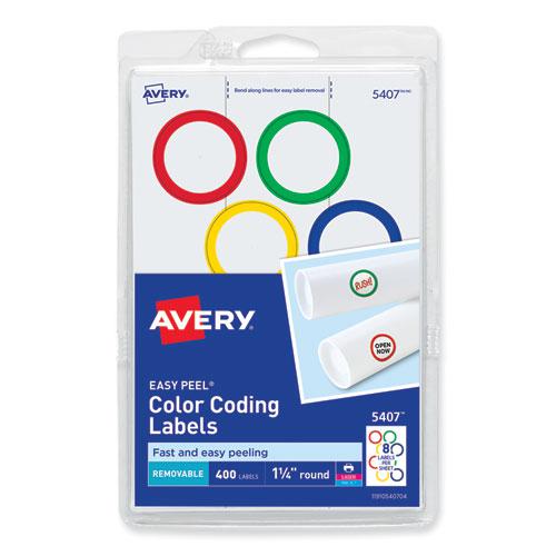 Printable Self-Adhesive Removable Color-Coding Labels, 1.25" dia, Assorted Colors, 8/Sheet, 50 Sheets/Box. Picture 1