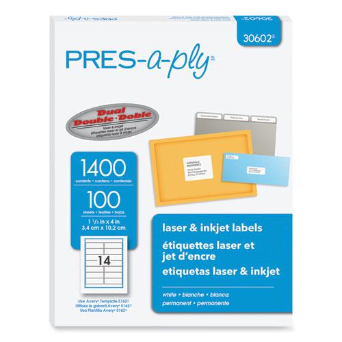 Labels, Laser Printers, 1.33 x 4, White, 14/Sheet, 100 Sheets/Box. Picture 1