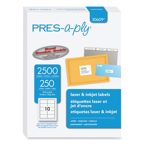 Labels, Laser Printers, 2 x 4, White, 10/Sheet, 250 Sheets/Box. Picture 1
