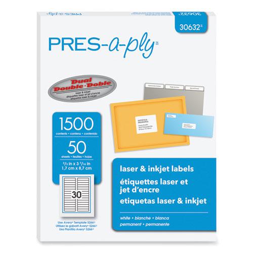 Labels, 0.66 x 3.44, White, 30/Sheet, 50 Sheets/Box. Picture 1