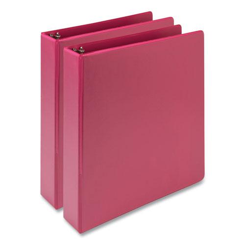 Earth's Choice Plant-Based Economy Round Ring View Binders, 3 Rings, 1.5" Capacity, 11 x 8.5, Pink, 2/Pack. Picture 1