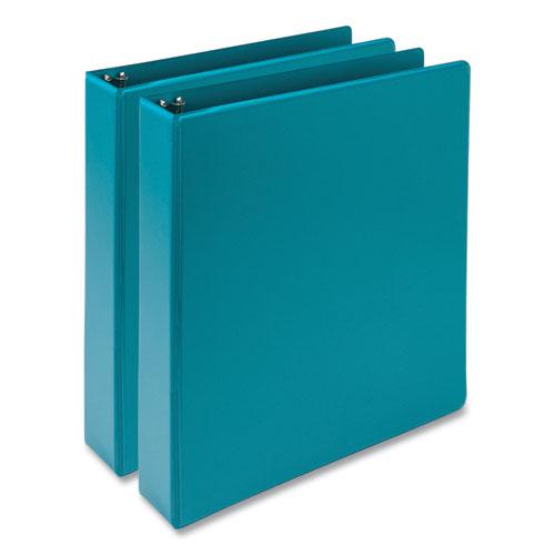Earth's Choice Plant-Based Economy Round Ring View Binders, 3 Rings, 1.5" Capacity, 11 x 8.5, Teal, 2/Pack. Picture 1