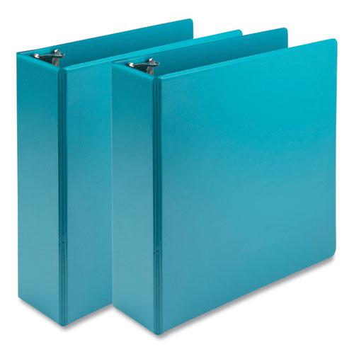 Earth's Choice Plant-Based Economy Round Ring View Binders, 3 Rings, 3" Capacity, 11 x 8.5, Teal, 2/Pack. Picture 1