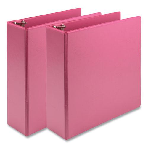 Earth's Choice Plant-Based Economy Round Ring View Binders, 3 Rings, 3" Capacity, 11 x 8.5, Pink, 2/Pack. Picture 1