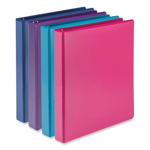 Durable D-Ring View Binders, 3 Rings, 1" Capacity, 11 x 8.5, Blueberry/Blue Coconut/Dragonfruit/Purple, 4/Pack. Picture 1