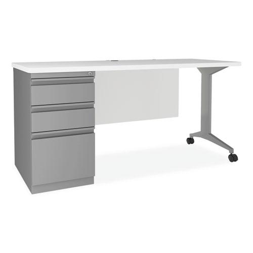 Modern Teacher Series Pedestal Desk, Left-Side Pedestal: Box/Box/File, 60" x 24" x 28.75", White/Silver. Picture 6