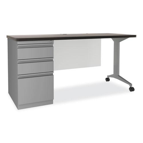 Modern Teacher Series Pedestal Desk, Left-Side Pedestal: Box/Box/File, 60" x 24" x 28.75", Charcoal Woodgrain/Gray. Picture 6