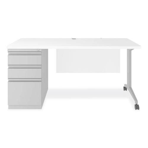 Modern Teacher Series Pedestal Desk, Left-Side Pedestal: Box/Box/File, 60" x 24" x 28.75", White/Silver. Picture 1