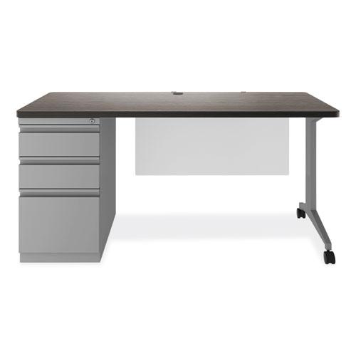 Modern Teacher Series Pedestal Desk, Left-Side Pedestal: Box/Box/File, 60" x 24" x 28.75", Charcoal Woodgrain/Gray. Picture 1