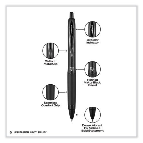 207 Plus+ Gel Pen, Retractable, Medium 0.7 mm, Black Ink, Black Barrel, Dozen. Picture 5