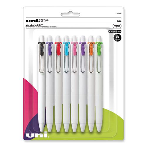 uniONE Gel Pen, Retractable, Medium 0.7 mm, Assorted Inspirational Ink Colors, Assorted Barrel Colors, 8/Pack. Picture 1