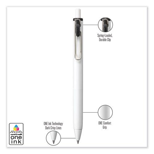 uniONE Gel Pen, Retractable, Medium 0.7 mm, Black Ink, White/Black Barrel, Dozen. Picture 5