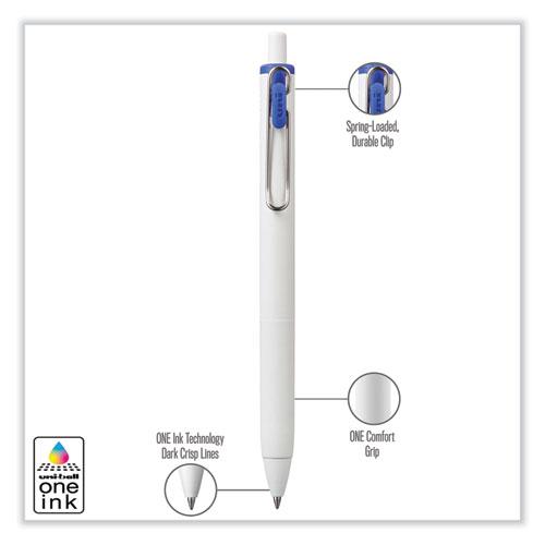 uniONE Gel Pen, Retractable, Medium 0.7 mm, Blue Ink, White/Blue Barrel, Dozen. Picture 4