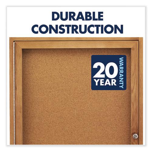 Enclosed Indoor Cork Bulletin Board with One Hinged Door, 24 x 36, Tan Surface, Oak Fiberboard Frame. Picture 5