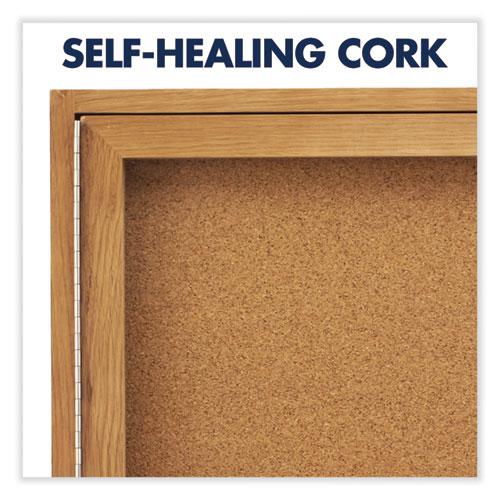 Enclosed Indoor Cork Bulletin Board with One Hinged Door, 24 x 36, Tan Surface, Oak Fiberboard Frame. Picture 4