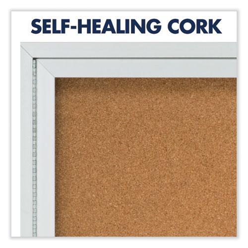 Enclosed Indoor Cork Bulletin Board with Three Hinged Doors, 72 x 36, Tan Surface, Silver Aluminum Frame. Picture 4