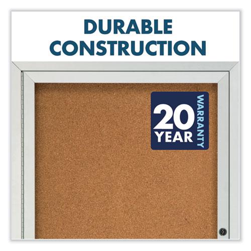 Enclosed Indoor Cork Bulletin Board with Three Hinged Doors, 72 x 36, Tan Surface, Silver Aluminum Frame. Picture 3