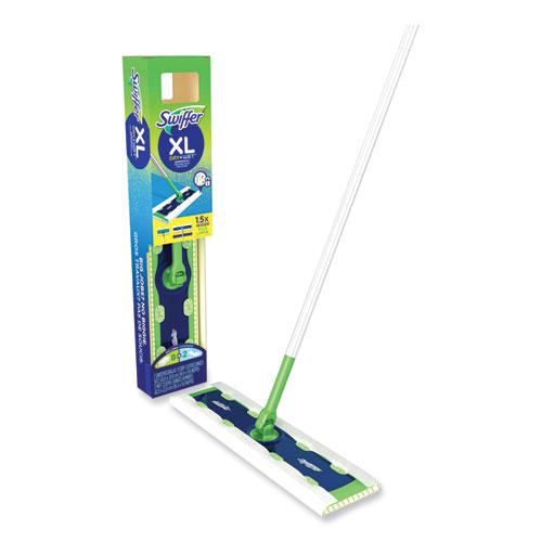 Sweeper Mop, 16.5 x 9 White Cloth Head, 46" Green/Silver Aluminum/Plastic Handle. Picture 4