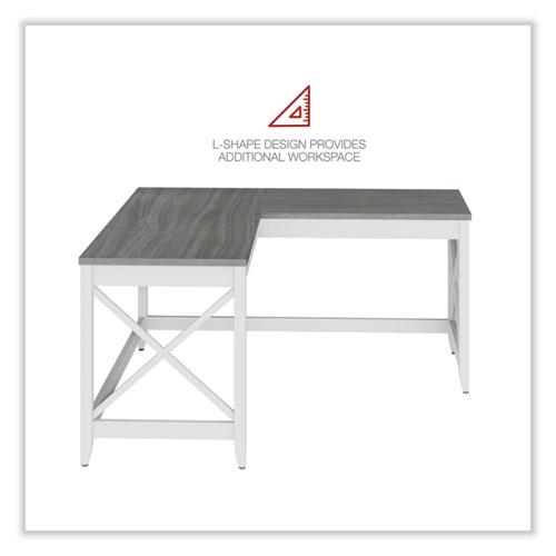 L-Shaped Farmhouse Desk, 58.27" x 58.27" x 29.53", Gray/White. Picture 7